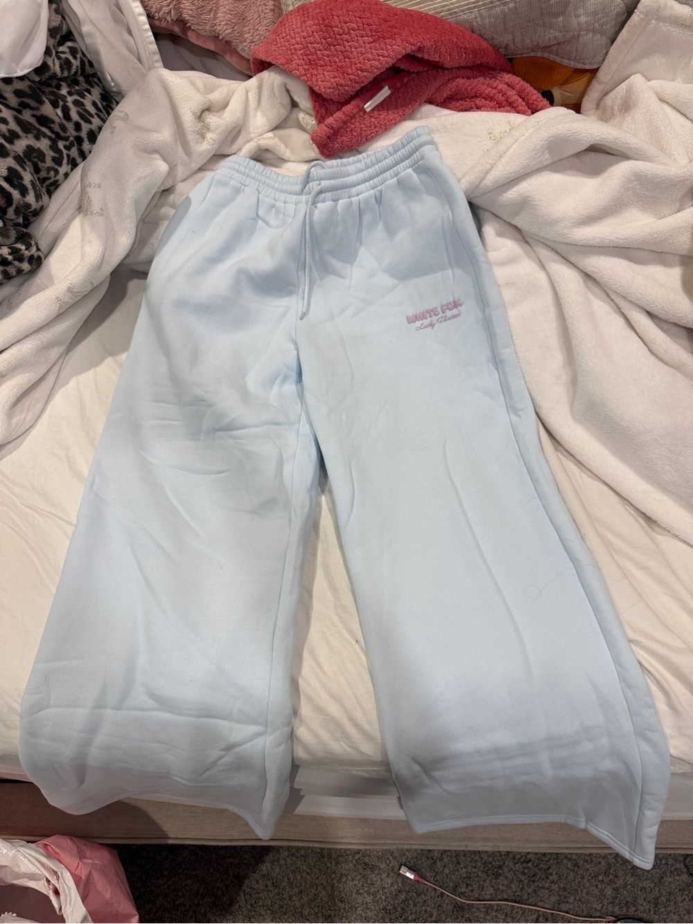 white fox light blue sweatpants